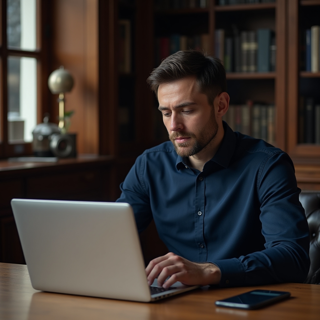 Administrator de bloc lucrând pe laptop cu aplicație de comunicare digitală